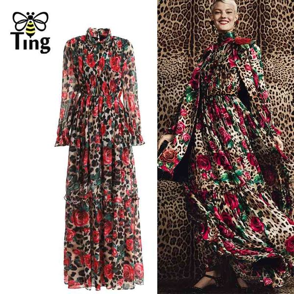 

leopard rose flower gorgeous maxi long party night dresses vintage ruched retro longa elbise robes haut dress designer 210513, Black;gray
