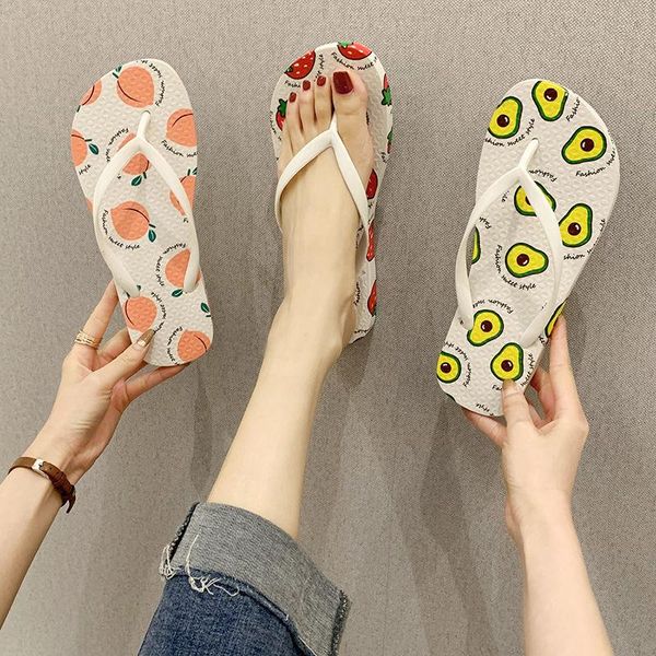 

slippers lisapie women flip flops thong summer outdoor shoes cute fruit print beach slides non slip footwear, Black