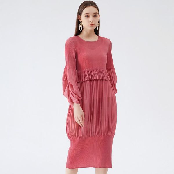 

casual dresses fnoce cross-border foreign trade women's clothing fresh and sweet pleated puff sleeve lantern dress mid-length women, Black;gray
