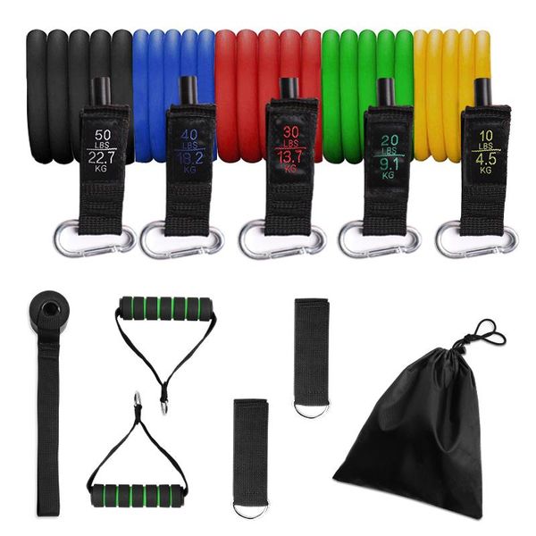 

resistance bands 11 pcs tube set fitness yoga gym pull rope exercise home training expander door anchor with handle ankle strap
