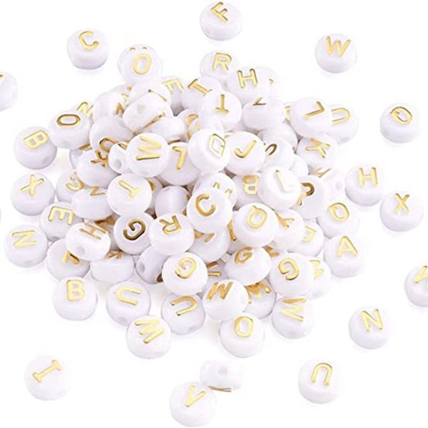 

novelty items 200pcs 10mm acrylic letter beads in white gold shape for bracelets making flat round