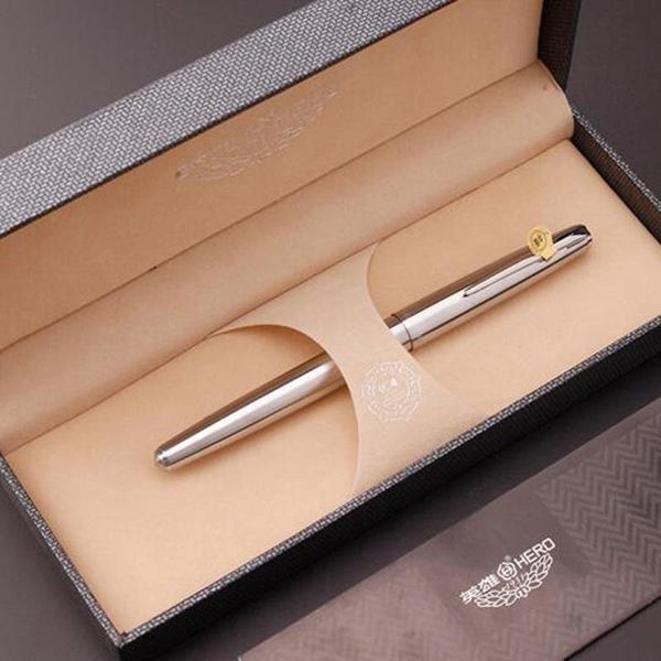 

fountain pens hero 100 14k gold nib vintage pen metal all-steel silver, authentic outstanding ink 0.5mm business gift set