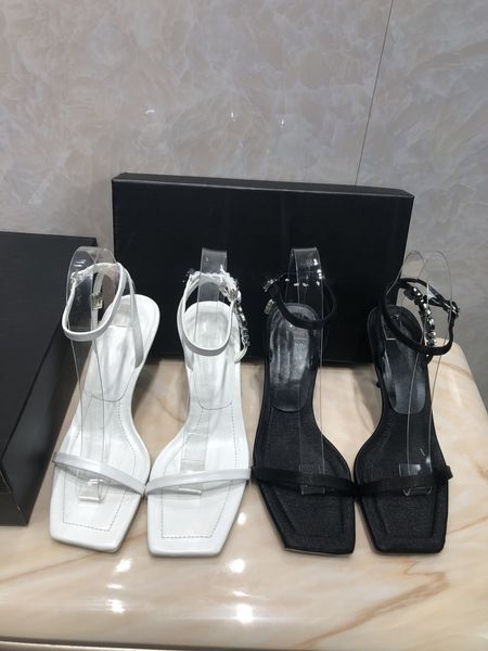 

summer new style square sandals head king high heels stiletto rhinestone word belt simple lace-up roman shoes women, Black