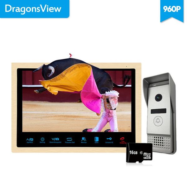 

dragonsview 10 inch ahd 960p video door phone intercom doorbell camera system wide angle metal unlock record snaps phones