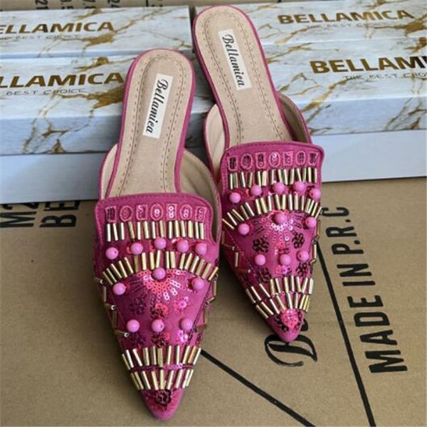 2022 strass paillettes sandalo da donna estate diapositive piatte a punta baotou pantofole moda stile etnico scarpe da donna
