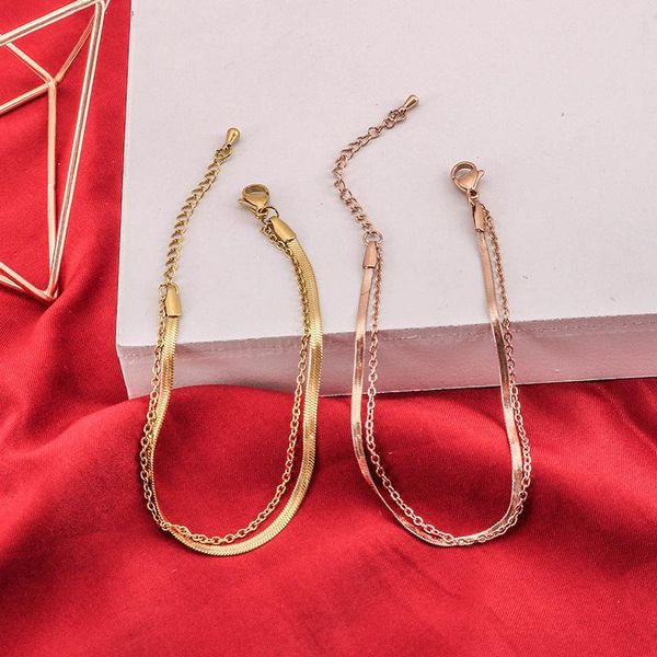 

link, chain stainless steel snake bone bracelet for women rose gold titanium blade anklet hand jewelry gift unfade, Black