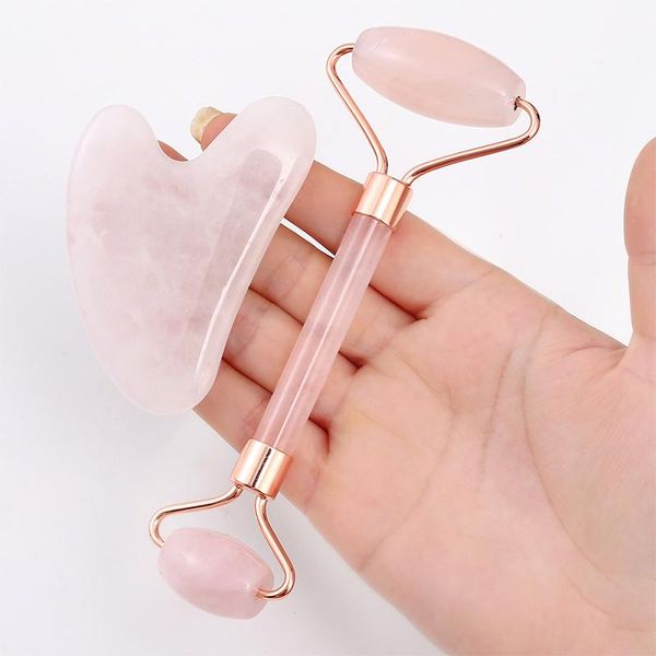 

hair brushes rose quartz roller facial massager powder crystal wheel jade scraper mask brush three-piece skin care, Silver
