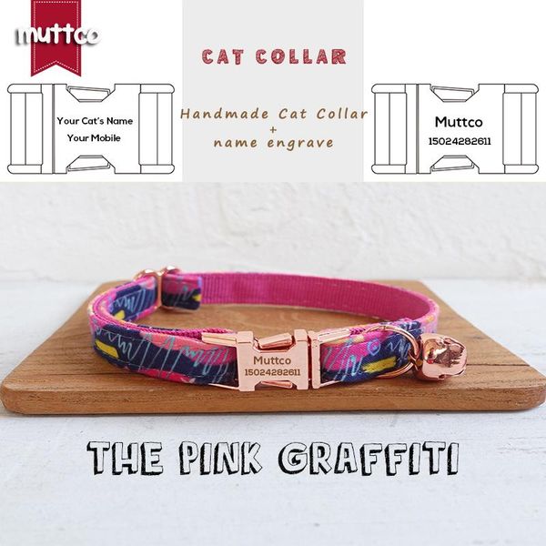 

cat collars & leads muttco retail handmade engraved metal buckle collar for the pink graffiti design 2 sizes ucc063m