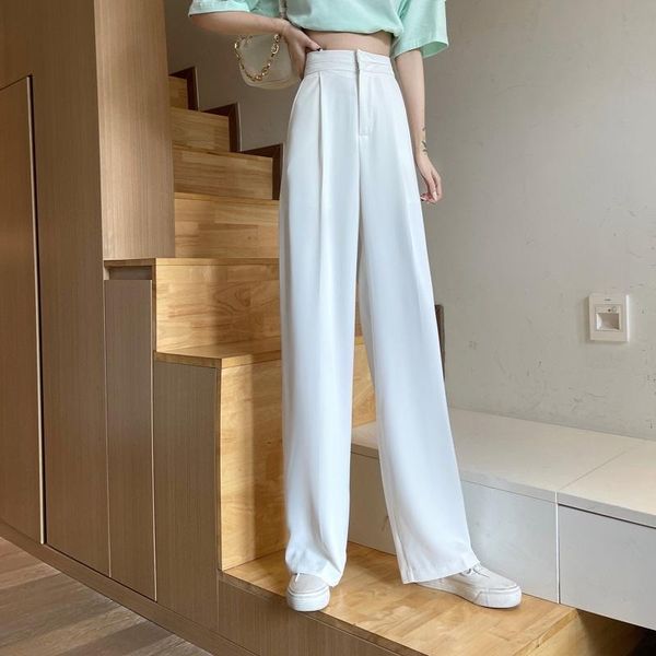 

women's pants & capris loose women harajuku 2021 summer korean high-waisted suit wide-legged straight elegant casual trousers, Black;white