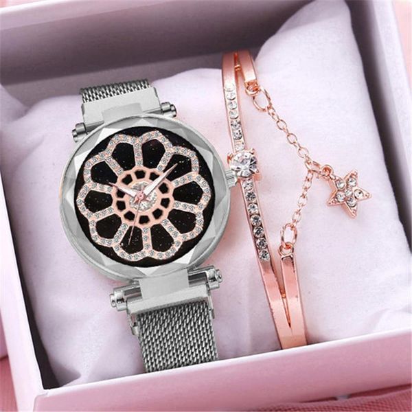

wristwatches luxury women watches bracelet set starry sky ladies watch mesh band quartz wristwatch clock relogio feminino, Slivery;brown