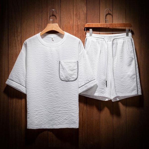 

men's tracksuits summer set men causal beach suits half sleeve shorts 2 pcs sweatsuit+pants fashion tracksuit mens sportsuits t shirt+s, Gray