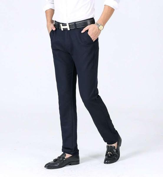 

pure color slim fit homme pants stretch trousers men's business classic casual clothes fashion long, Black