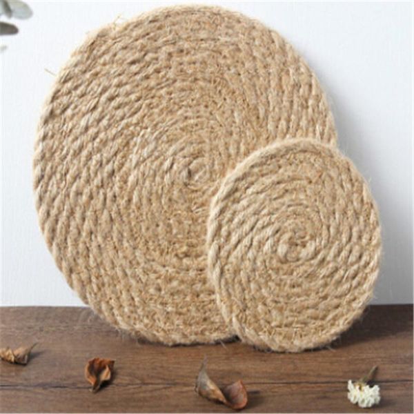 

mats & pads round rattan placemats bohemia tablecloth table mat pure handmade cotton braid non-slip insulation for kitchen