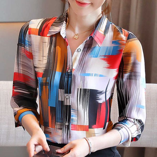 

long sleeve women blouses shirts turn down collar print chiffon blouse shirt blusas mujer de moda blouse women blusa d449 210602, White