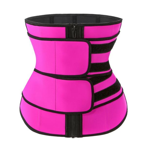 

women's shapers fashion pink black double compression belt and zipper women workout 9 bones slimming tummy latex waist trainer cincher, Black;white