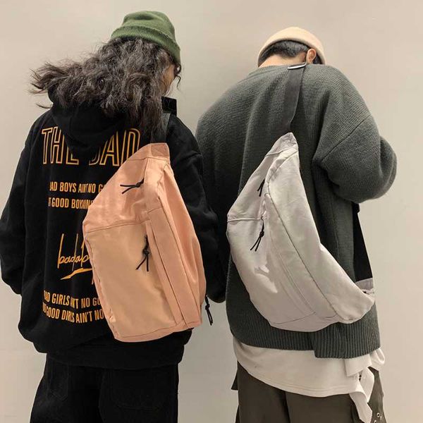 

bag 2021 fashion women's man chest shoulder messenger female street style solid high capacity simple canvas waist bags