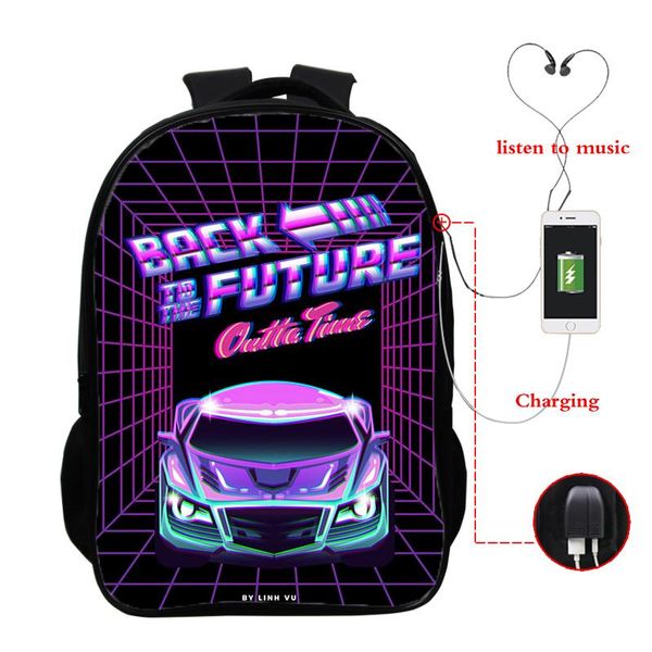 

backpack 16 inch usb charging bags mochila 2021 cute back to future printed school for teenager boys girls bookbag bag
