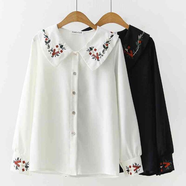 

blusas mujer de moda v-neck floral embroidery chiffon blouse shirt long sleeve blouse women womens and blouses c757 210602, White