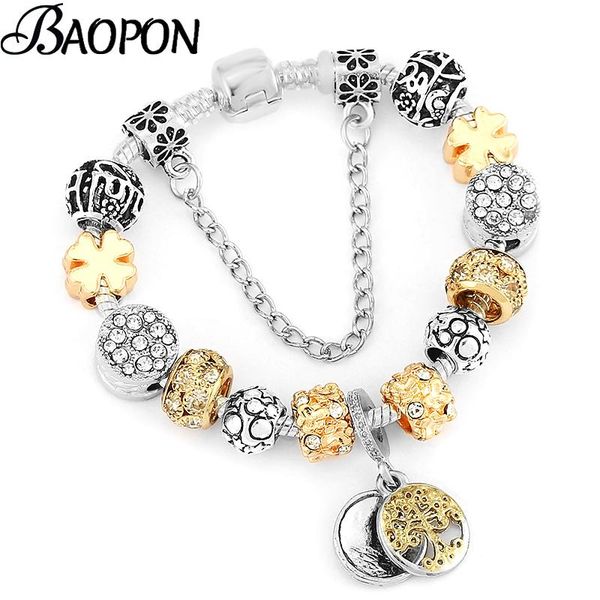 

charm bracelets european fashion unique silver plated bracelet diy crystal beads brand for women wife jewelry gift drop, Golden;silver