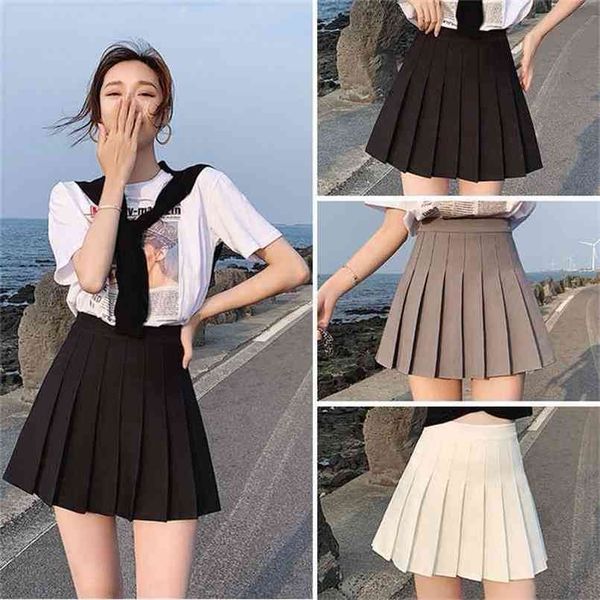 

women short skirt cute female pleated spring and autumn high waist solid color mini summer 210619, Black