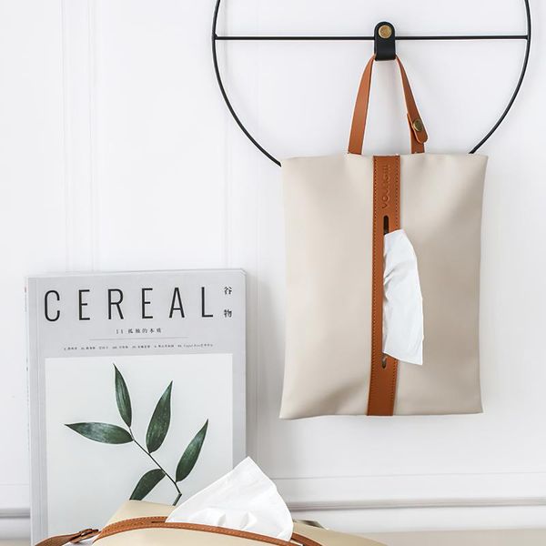 

tissue boxes & napkins durable pu leather box living room household napkin case car deskpapers bag with zipper lanyard table decor