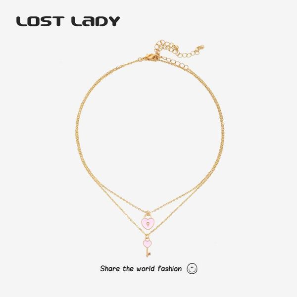 

pendant necklaces lost lady fashion multicolor heart lock cute gold chain chocker for women girls party jewelry gift, Silver