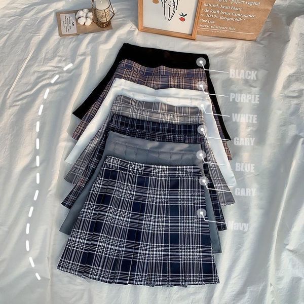 

pleat harajuku preppy style plaid womens skirts mini cute japanese school uniforms ladies jupe kawaii saia faldas, Black