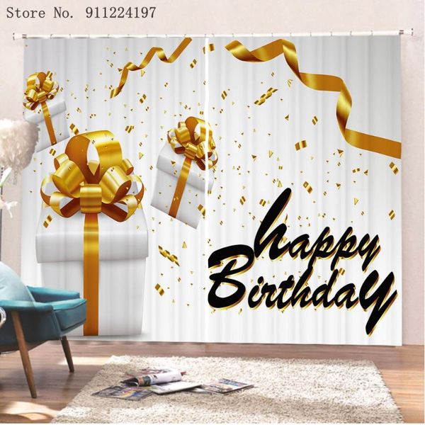 Vorhang Vorhänge 2 Panels Golden Bow Windows Vorhänge Verdickung Für Wohnzimmer Blackout Po 3D Geburtstag Geschenk Box Druck Stoff fenster