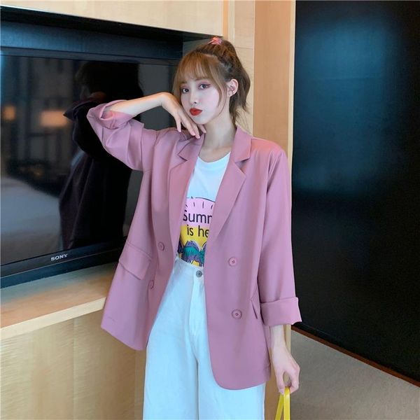 

women's jackets chic internet celebrity thin suit jacket summer 2021spring korean style loose british casual top, Black;brown