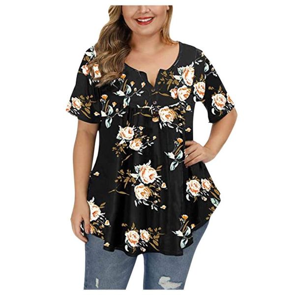 

women's blouses & shirts plus size floral women summer blouse casual o neck buttons black flower prints shirt camisas de mujer chemise, White