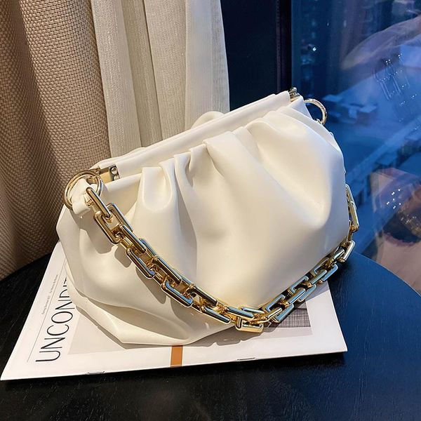 

evening bags golden thick chain tote armpit bag 2021 high-quality pu leather women's designer handbag pleated high capacity shoulder