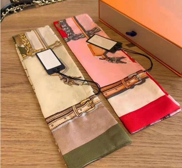 

2021 silk scarf satin print headband scarf women riband handle bags scarfs long wrist ribbon fashion hair band scarves & wraps, Blue;gray