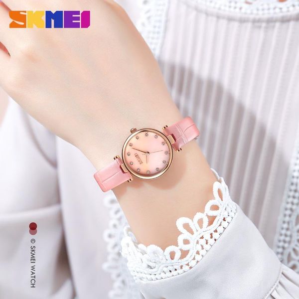 

wristwatches skmei fashion 4 colors women quartz watch simple design casual style waterproof leather strap female ladies wristwatch 1777, Slivery;brown