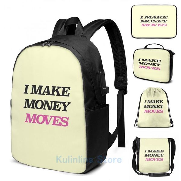 

backpack funny graphic print i make money moves by cardi b usb charge men school bags women bag travel laptop