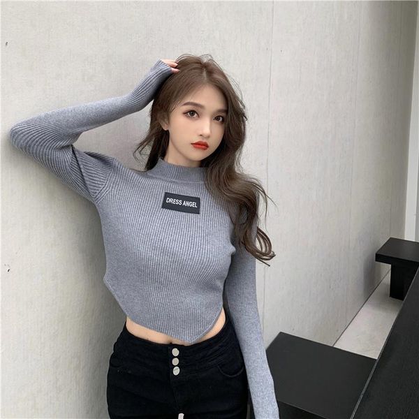

women's sweaters hong kong style irregular slimming long sleeve slim fit knitted slit design sense niche bottoming shirt for women jum, White;black