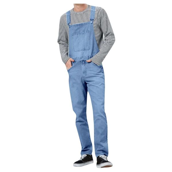 

men's pants 2021 fashion streetwear solid color denim pocket drawstring overalls fitness lace-up casual, Black