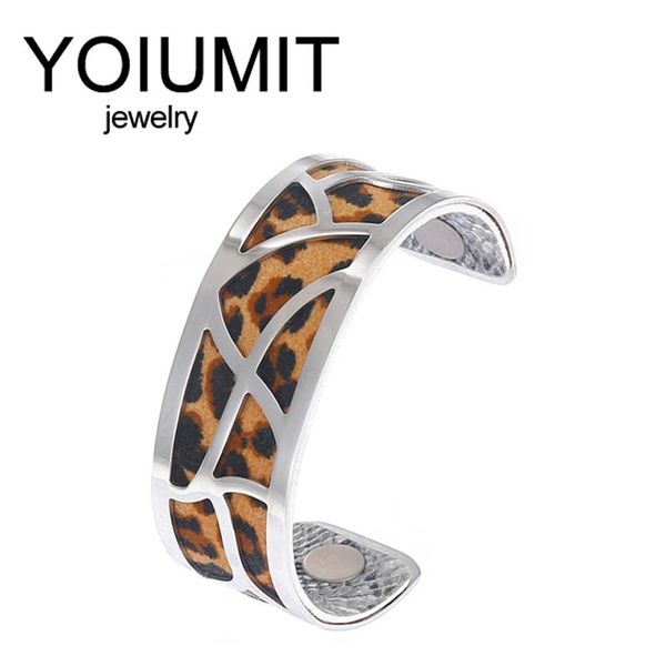 

yoiumit cuff bracelets for women stainless steel manchette bangles interchangeable leather pulseiras bijoux inoxydable femme bangle, Black