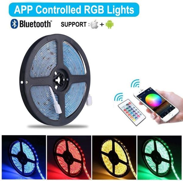 

16.4ft / 5m smd led rgb light strip, bluetooth controller + 24-key remote control power adapter, christmas decoration strips