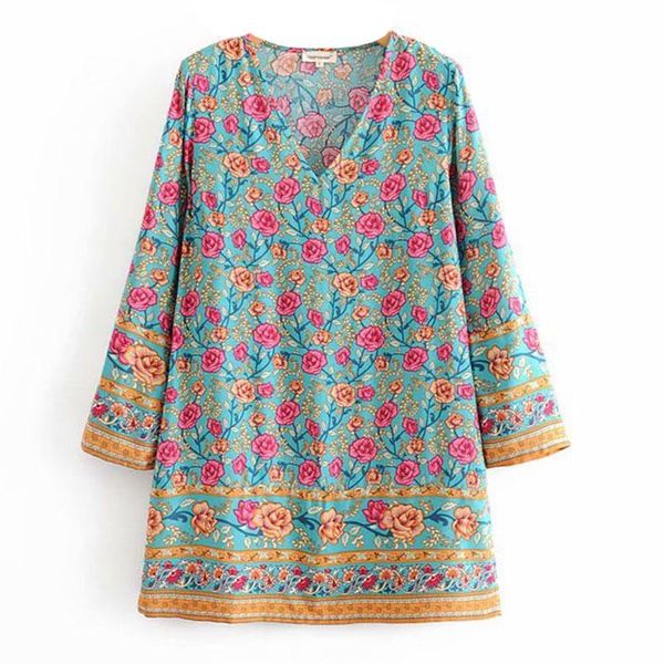 

casual dresses gypsy dress boho hippie women long sleeve floral print lady bohemia mini loose causul, Black;gray
