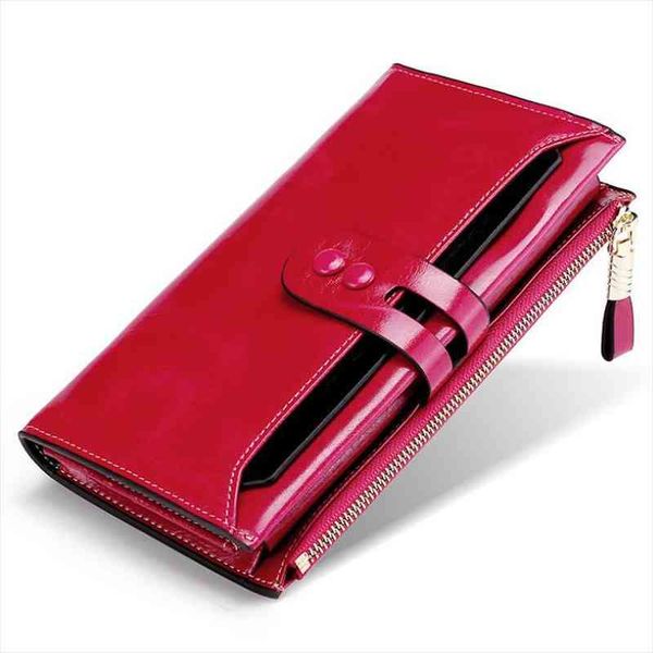 

fashion red black genuine leather women wallet female cell pocket long purses hasp glossylady coin purse card holder