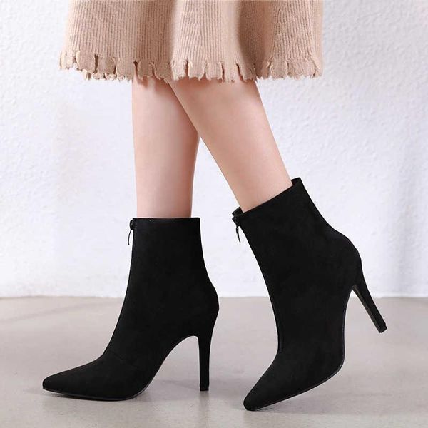 

boots stiletto heel women's shoes 2021 pointed high-heeled ankle, Black