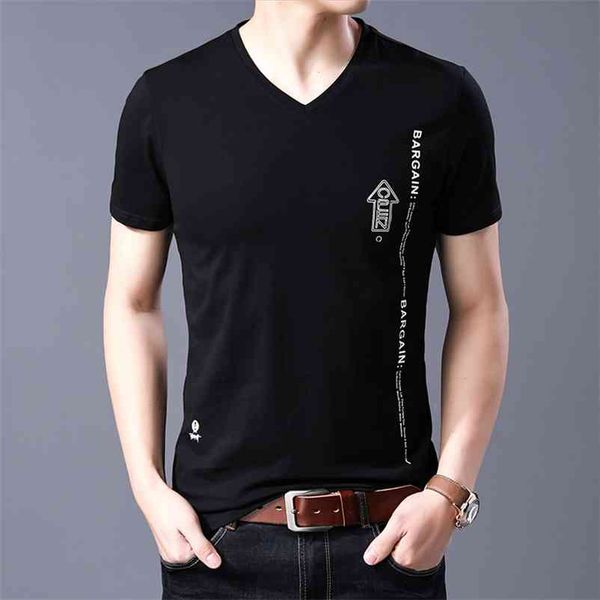 

new fashion brand t shirts mens v neck pattern summer street style trends cotton short sleeve tshirts men clothing 210322, White;black