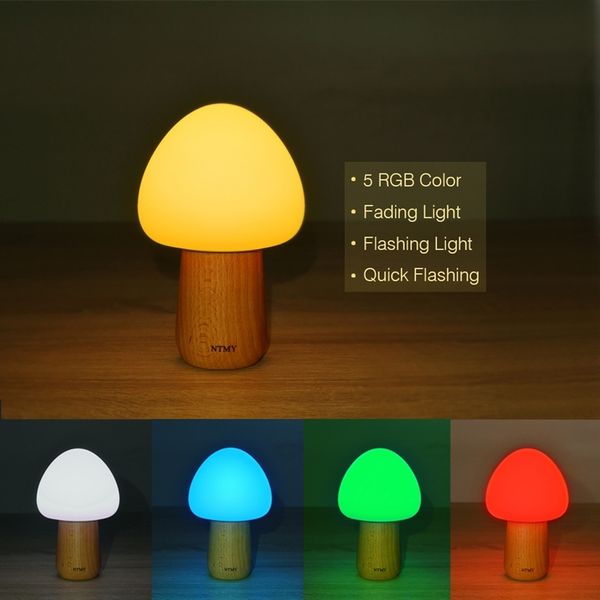 

night lights wooden multicolor mushroom led remote controller lamp usb rechargeable light for holiday gifts pdrs