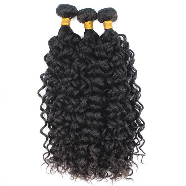 

water wave human hair extenisons unprocessed virgin cuticle aligned 1 bundle 10-30inch machine made double weft, Black