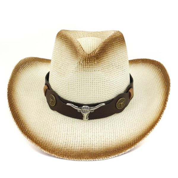 

wide brim hats sun hat for women summer simple western spray paint cowboy straw outdoor beach sunscreen hathz52, Blue;gray