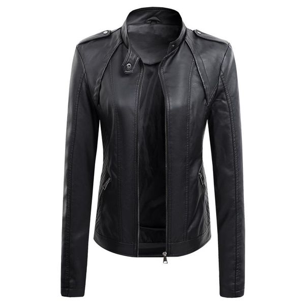 

women's jackets black leather moto jacket vintage women solid long sleeve suit blazers fashion streetwear clothes blouse 2021, Black;brown