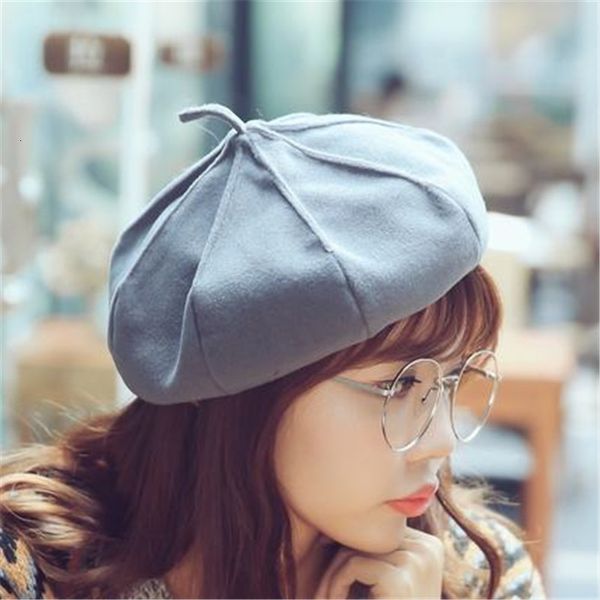 

beret female autumn and winter version british versatile octagonal red hat student bud painter hat, Blue;gray