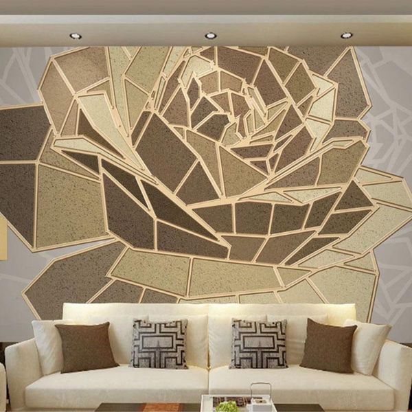 

wallpapers custom po wallpaper modern geometric rose mural 3d golden embossed line light luxury living room bedroom background