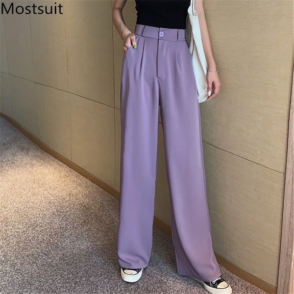 

high waist wide leg full-length pants trousers women solid fashion korean streetwear straight autumn 210518, Black;white