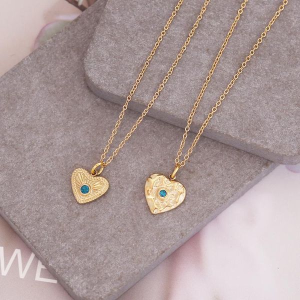

pendant necklaces wholesale gothic jewelry irregular green zircon heart necklace women punk titanium plated stainless steel, Silver